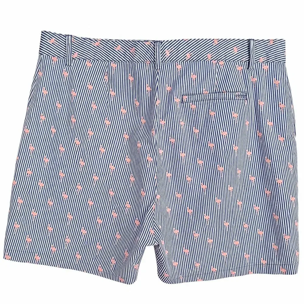 IZOD Women’s Size 14 Navy Striped Pink Flamingo Chino Shorts Stretch